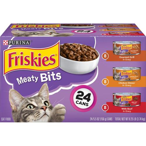 (24 Pack) Friskies Gravy Wet Cat Food Variety Pack, Meaty Bits, 5.5 oz. Cans
